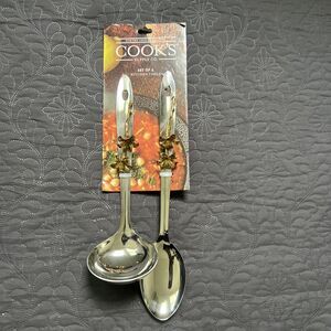 Cooks Supply Co. 2Pc Stainless Steel + Brass Decorative Serving Spoons NEW Home